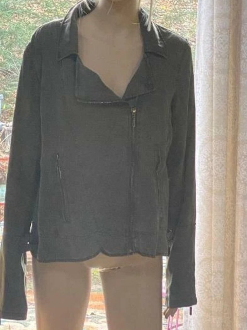 * Max Jeans 100% Tencel Lt. Olive Khak Green "Moto" Style Jacket Size L